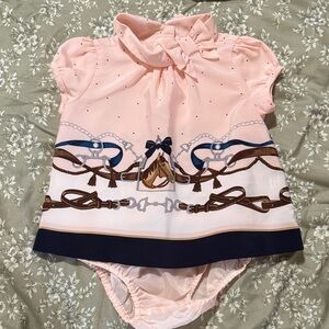 Janie and Jack Baby Dress-Pink with Equestrian Design (12-18 Months)
